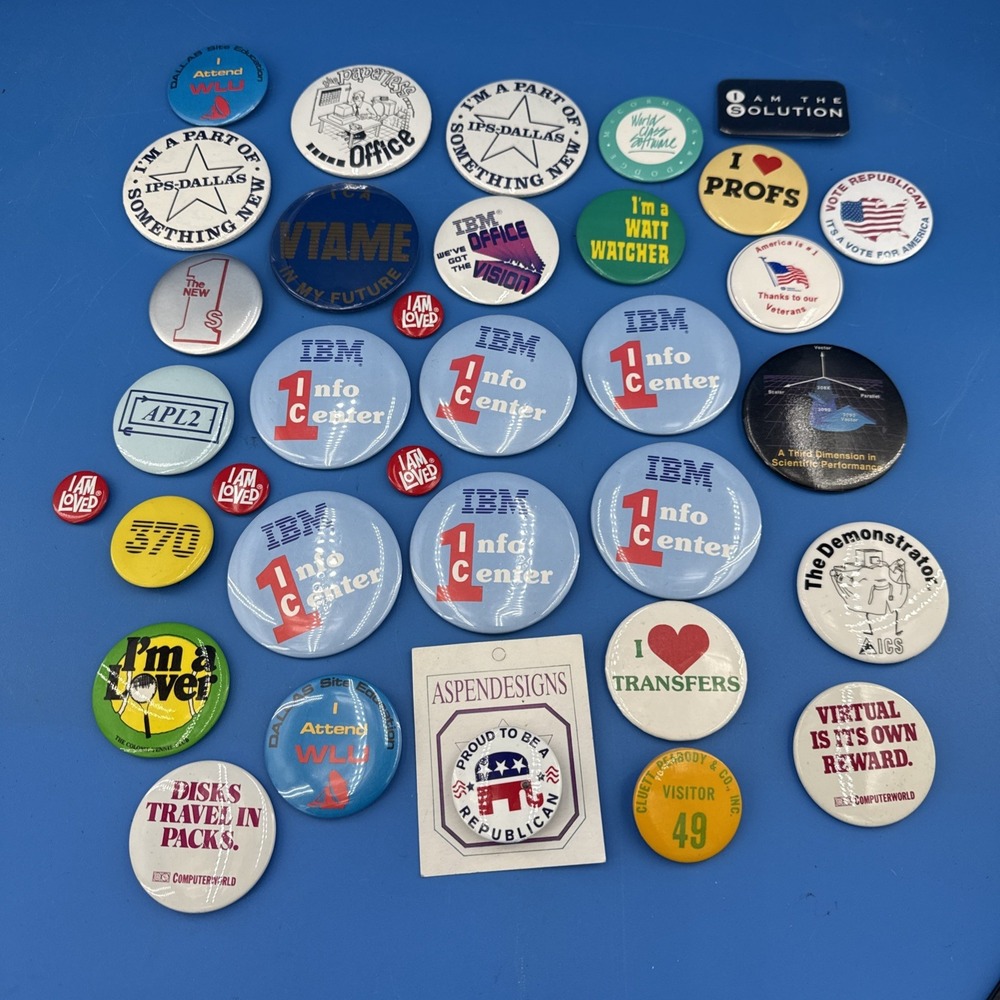 Vtg Advertising Pinback Button IBM Computer Tech Political Souvenir Collectible